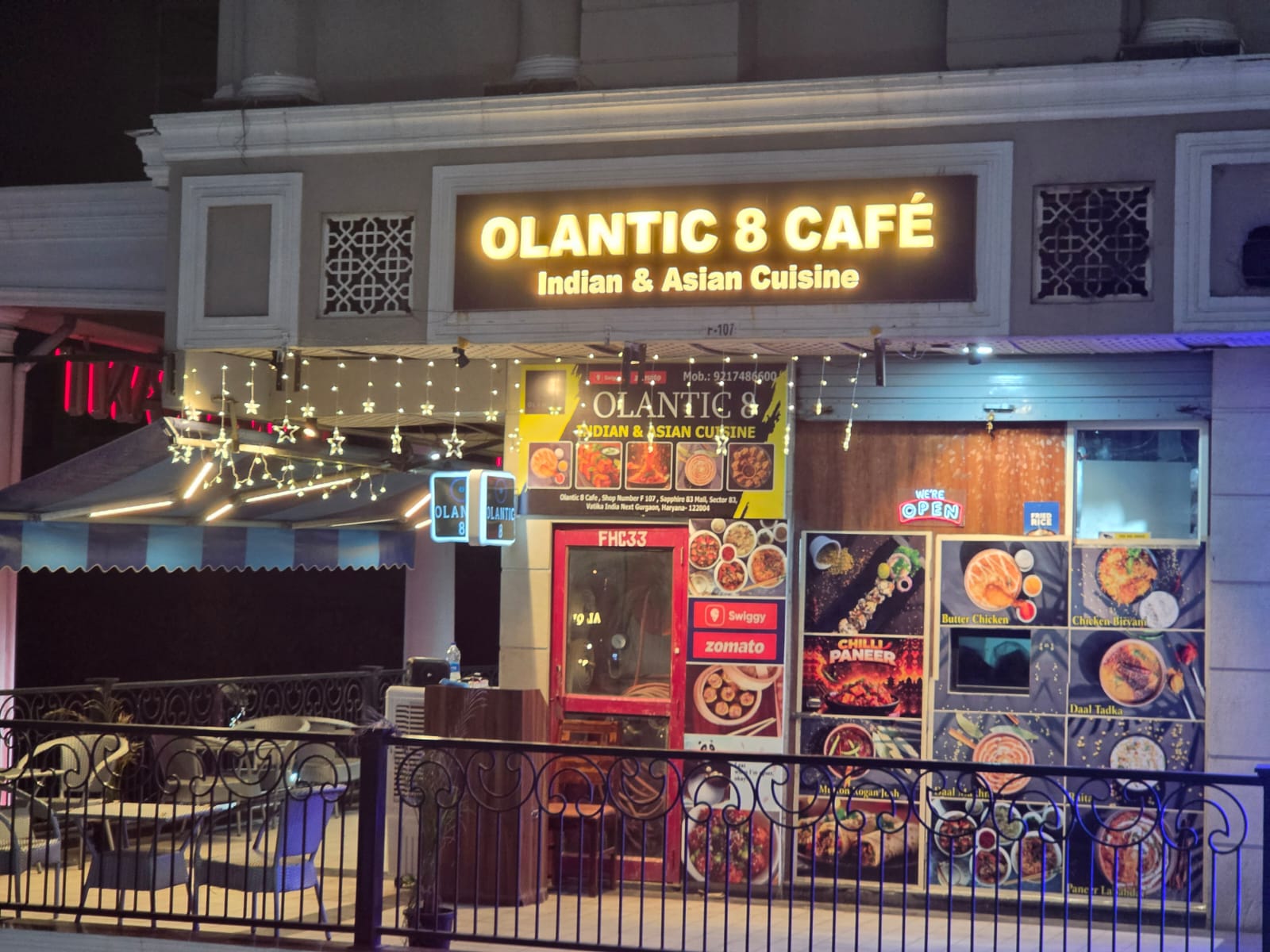 OLANTIC 8 CAFE open roof balcony dining - Indian and Asian Cuisine Sector 83 Gurgaon
